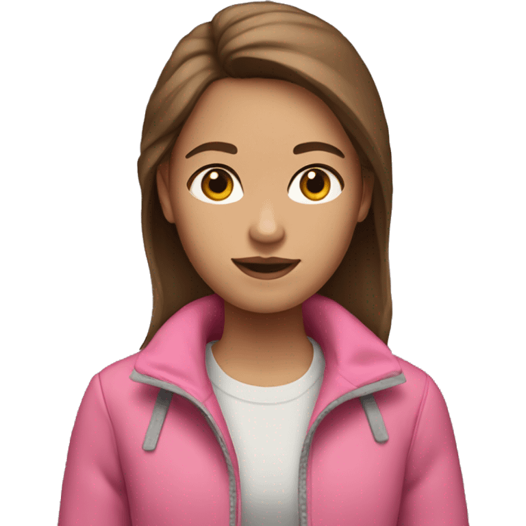 Girl with brown hair light skin and has a pink jacket on  emoji