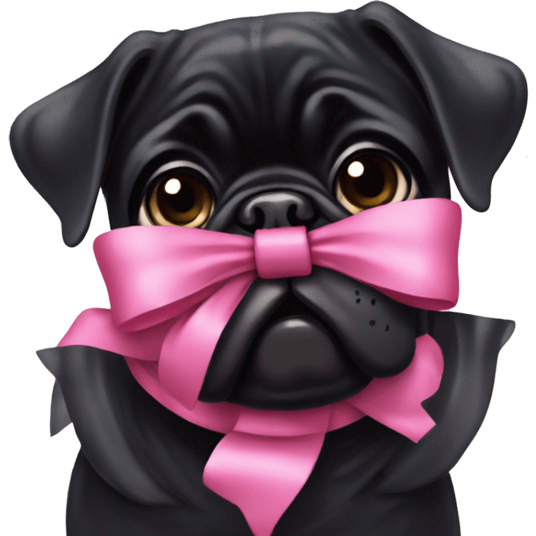 Black pug with pink bow emoji