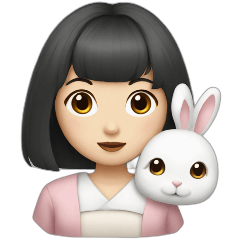 a korean girl with bangs with white rabbit emoji