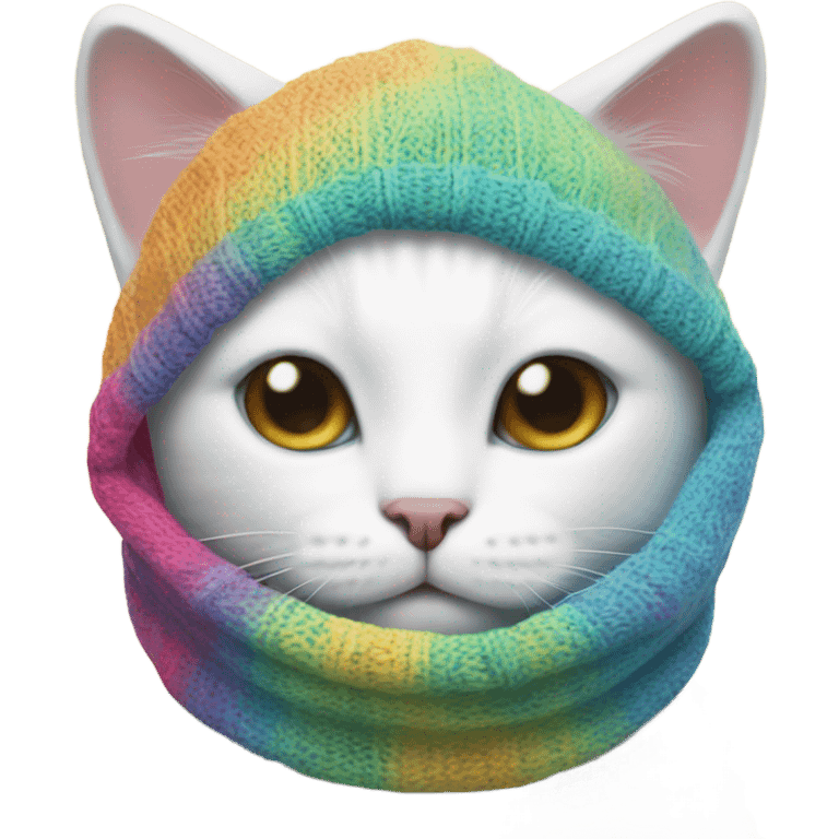 A white cat in a knitted balaclava emoji