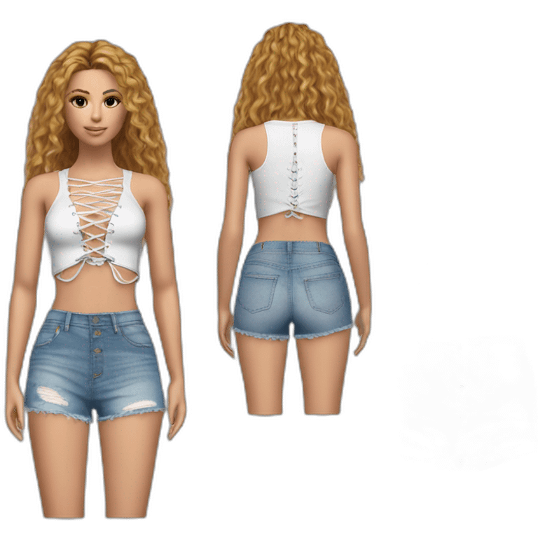 shakira realistic lace up crop top and short jeans emoji