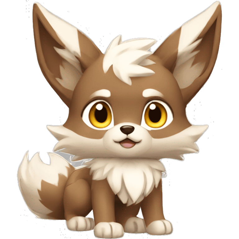 Brown Beige White Cartoon Chibi Wolf Eevee Lycanroc Full Body emoji