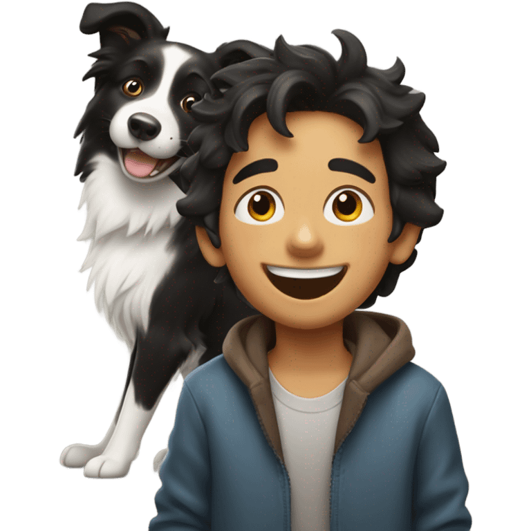 happy boy with  a Border Collie. emoji