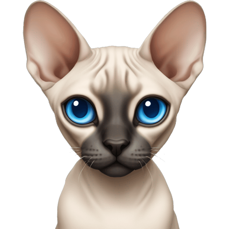 Siamese Sphynx  cat with blue eyes, full body, black nose ears and tail emoji