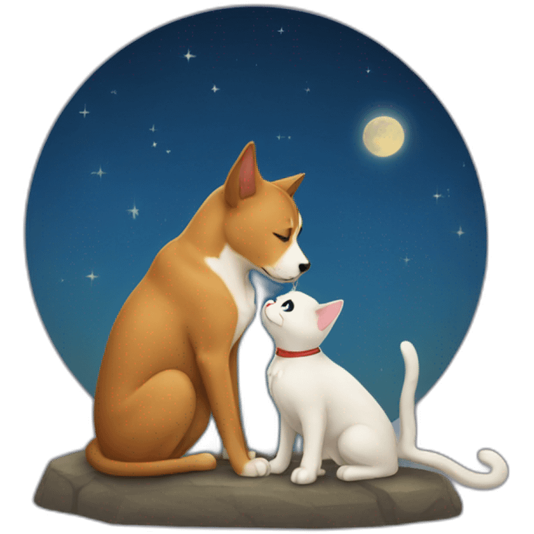 cat kissing dog in the moonlight emoji