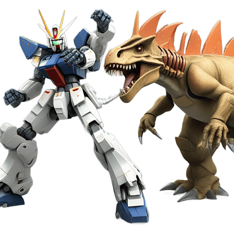 Gundam fighting a stegosaurus  emoji