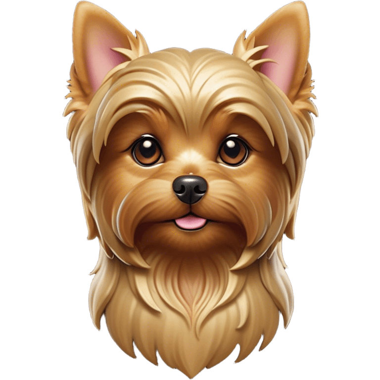 Cinematic Noble Yorkshire Terrier Portrait Emoji, Exuding refined charm and dignified poise, with a lustrous, silky fur in rich, deep hues, alert eyes and a confident expression, simplified yet exquisitely detailed, glowing with a soft, aristocratic radiance, high shine, embodying intelligent grace and classic elegance, soft glowing outline, capturing the essence of a regal Yorkshire Terrier ready to rule the screen with effortless sophistication! emoji