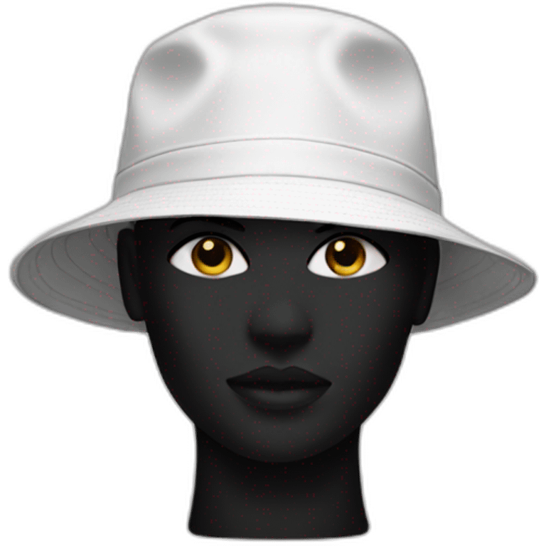 white mannequin wearing black bucket hat emoji