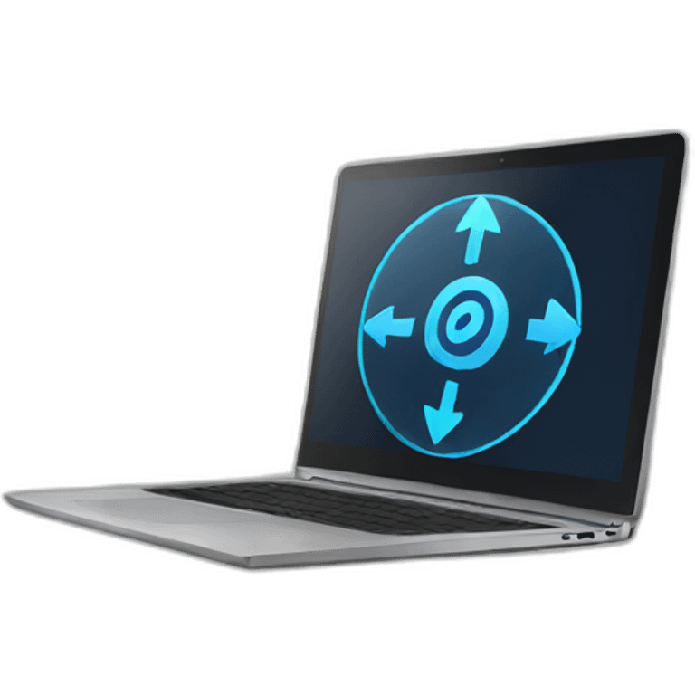 laptop with a circle on screen with rotating arrows emoji