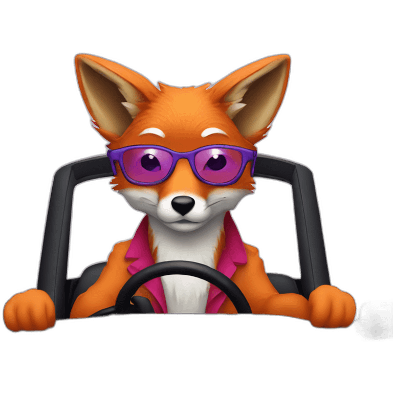 fox with glasses driving a purple miata emoji