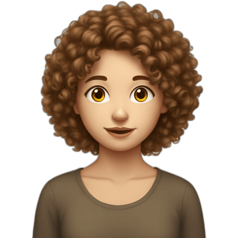 European teenage girl with brown fluffy curly hair draws a picture emoji