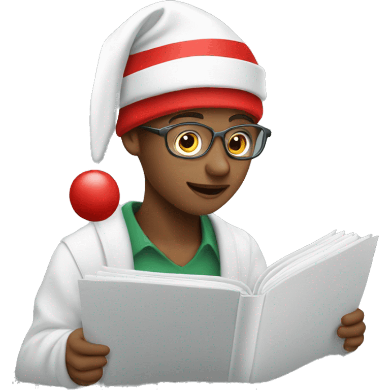 Blind student studying in santa hat emoji