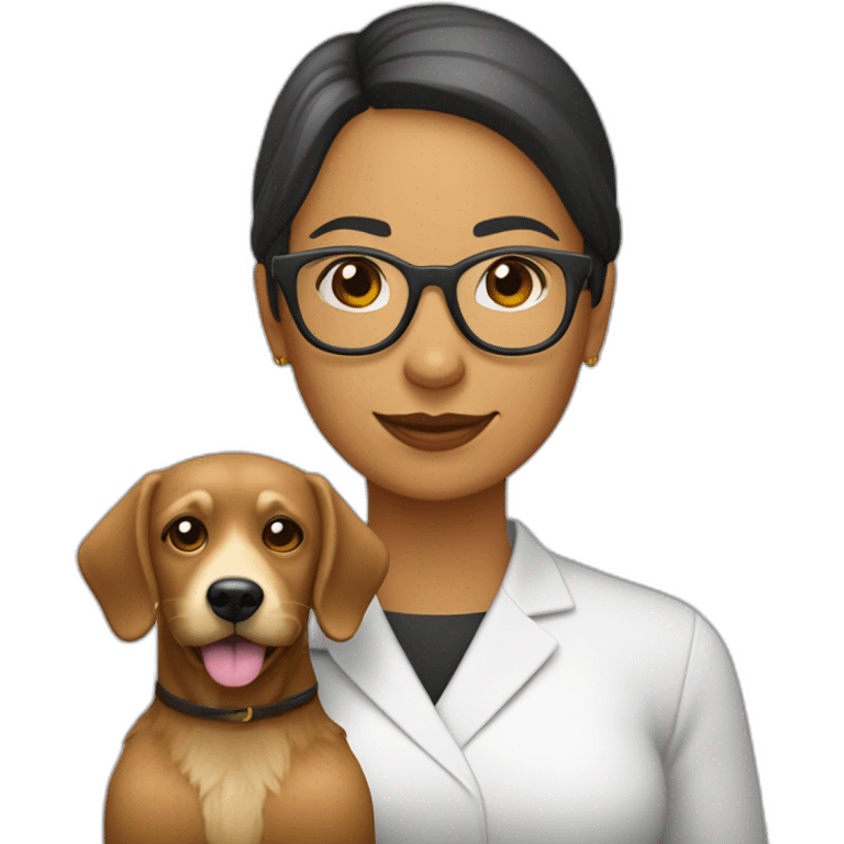 mujer pelo castaño con gafas y perro pastor alemán emoji