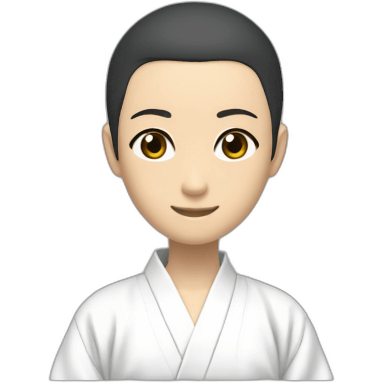 aikido stand up no hat black hakama white jacket very short hairhair emoji