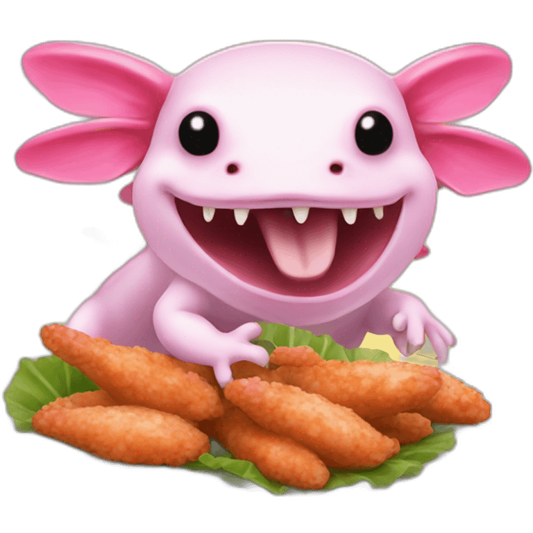 Sigma axolotl eating chicken wings  emoji