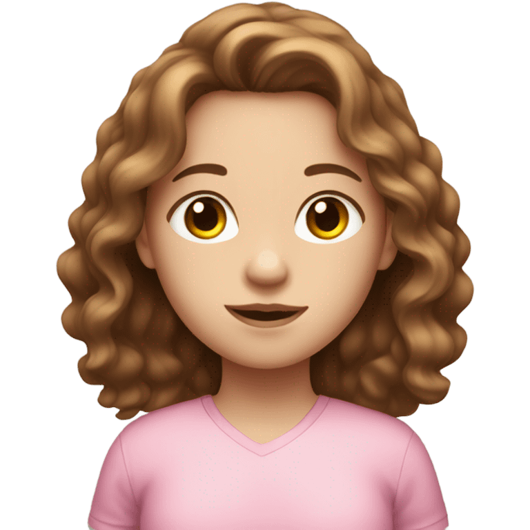 Brown wavy hair pretty white skin pink shirt girl  emoji