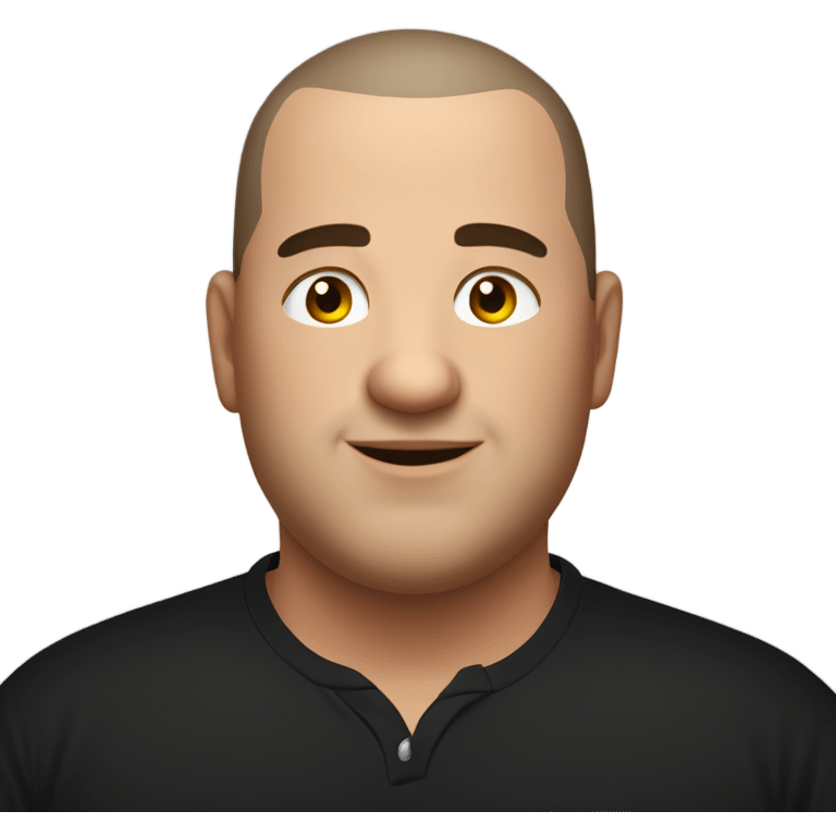 overweight italian man, with buzz cut and no beard. wearing a black unbuttoned shirt. emoji