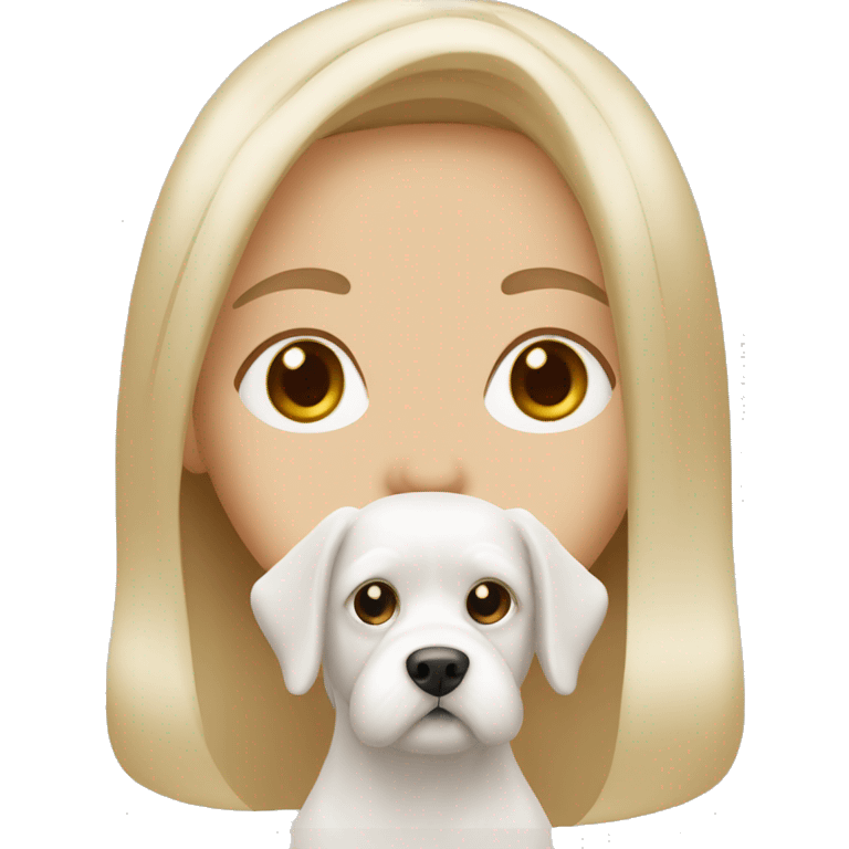 Blonde girl with brown eyes and white Maltese boy dog emoji