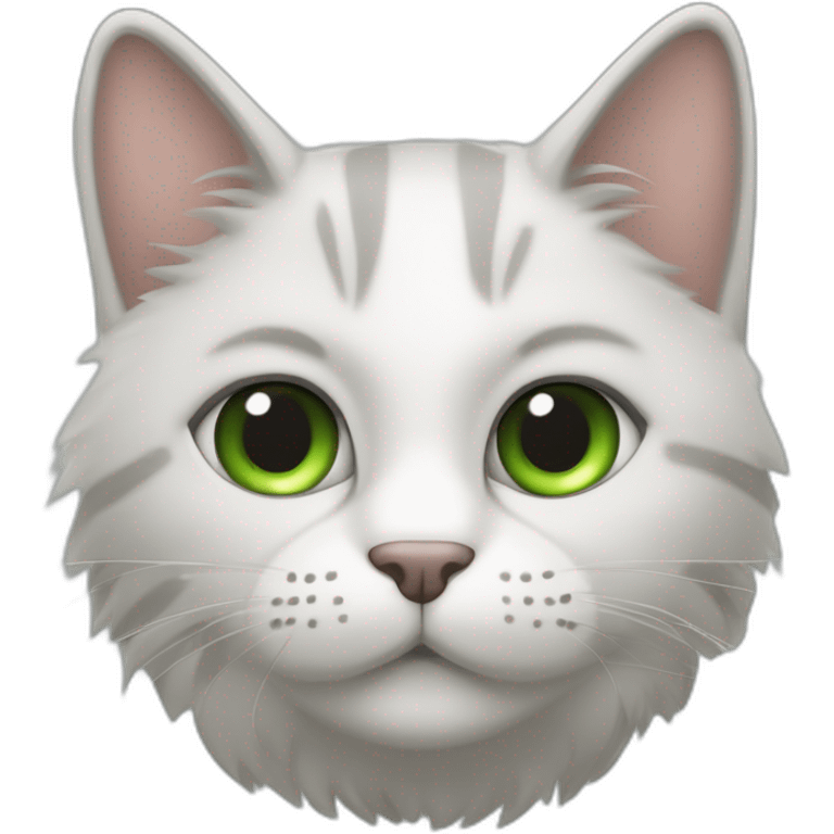 un gatico con ojos grandes, verdes agresivos, color blanco, gris y pardo manita altas y uñas afuera salu emoji