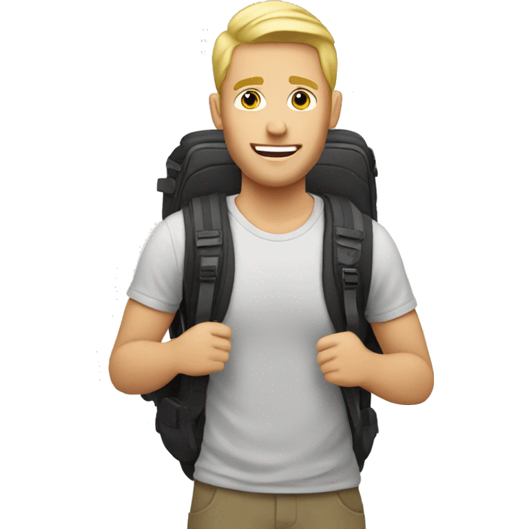 Blonde guy vlogging with a backpack emoji