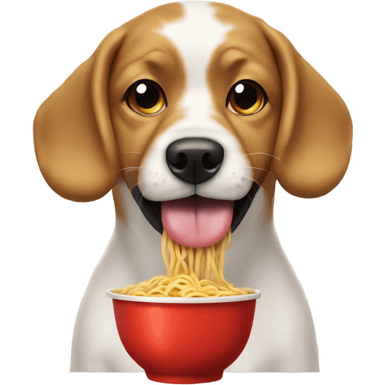 dog showing tongue indoors eating ramen noddles emoji