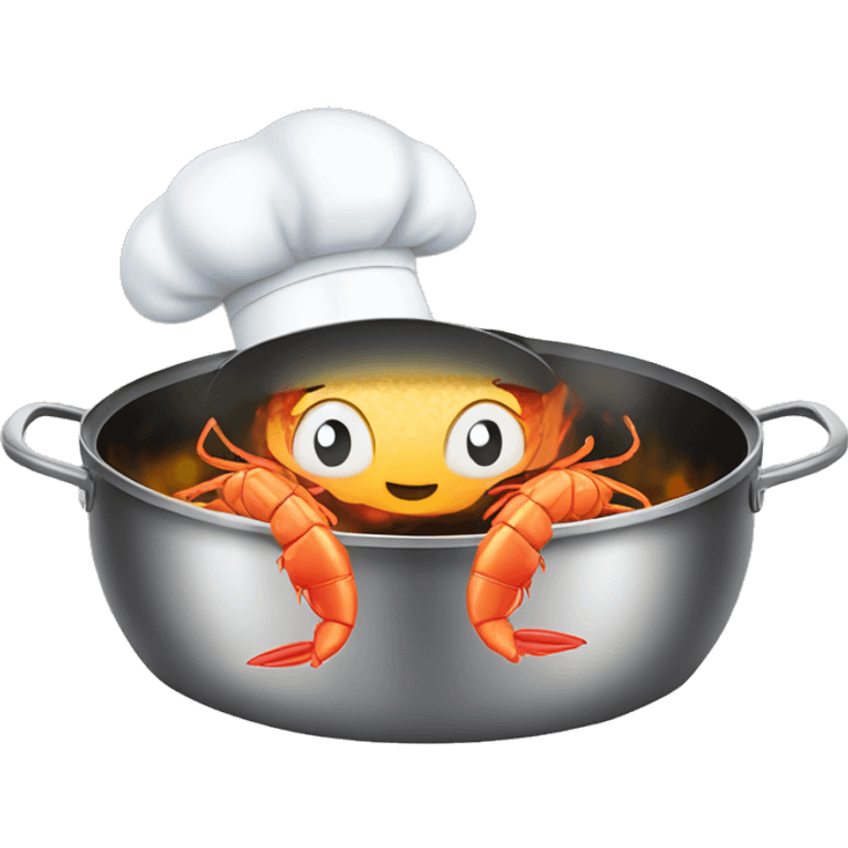 A chef shrimp frying rice in a pot emoji