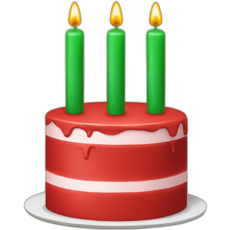 A red cake with green candles emoji