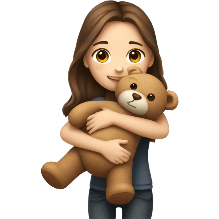 brown hair girl, white skin, hugging a teddy bear emoji