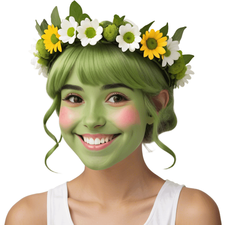 smiling girl with flower crown emoji