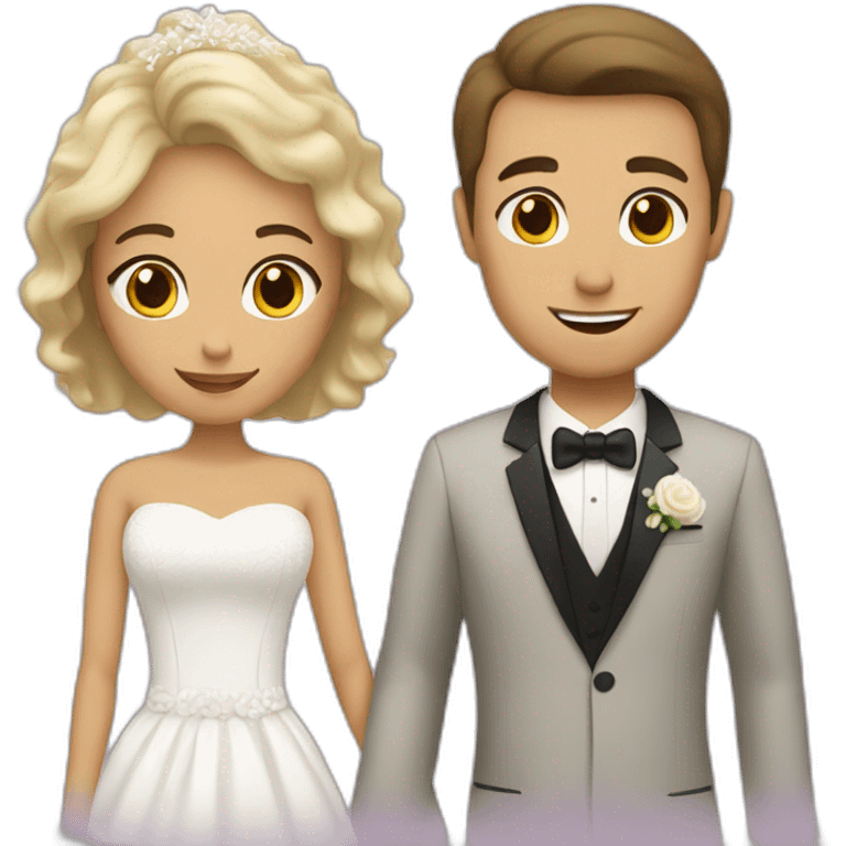 Tan woman with dark brown hair and white man with blonde hair getting married emoji