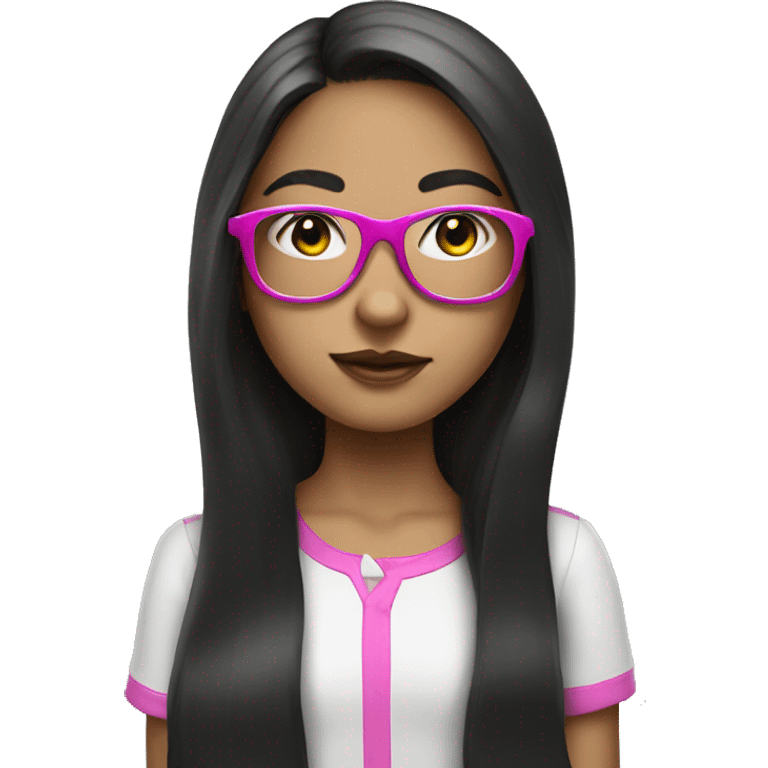 dark long hair white young girl in pink glasses emoji