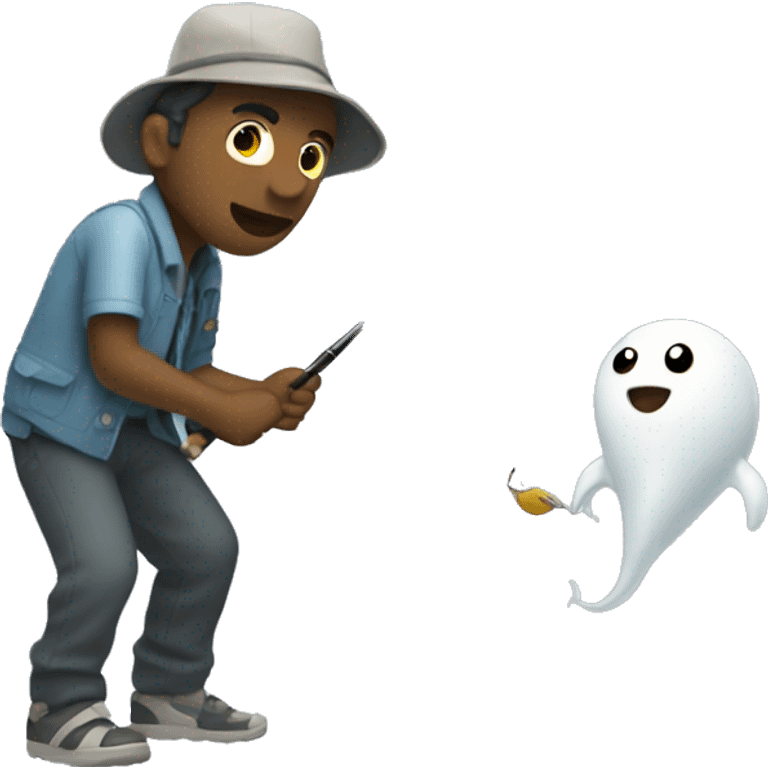 Catching ghosts with a fishing rod emoji