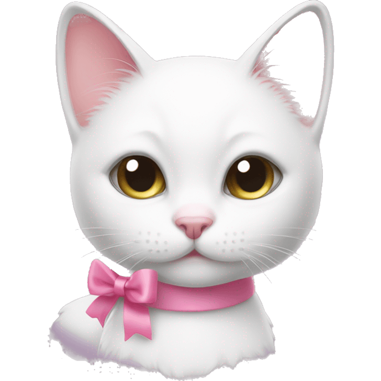 white cat with pink bow emoji