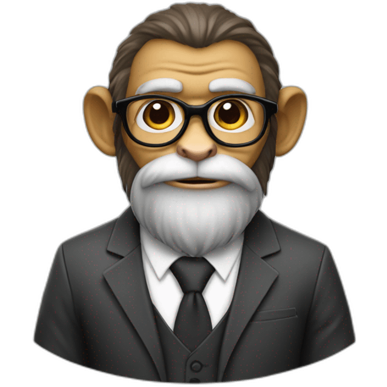 "monkey" professor with beard, mustace, glasses, suit  holding a football emoji