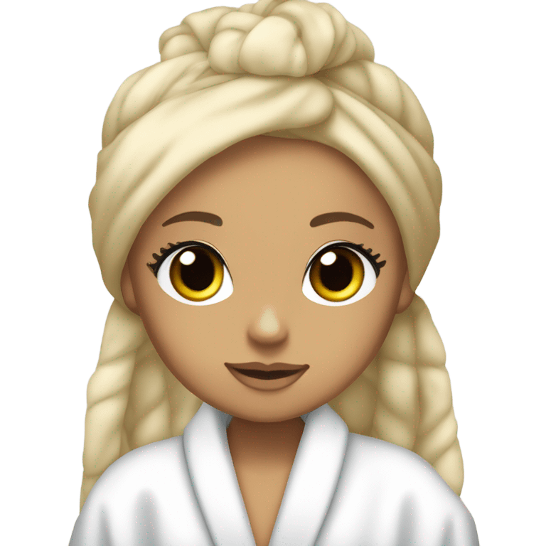 blonde ariana grande in bath robe with hair towel emoji