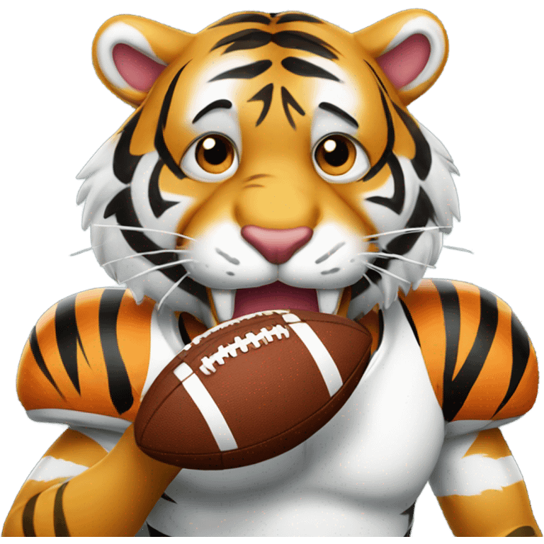 Tiger with a football in its mouth emoji