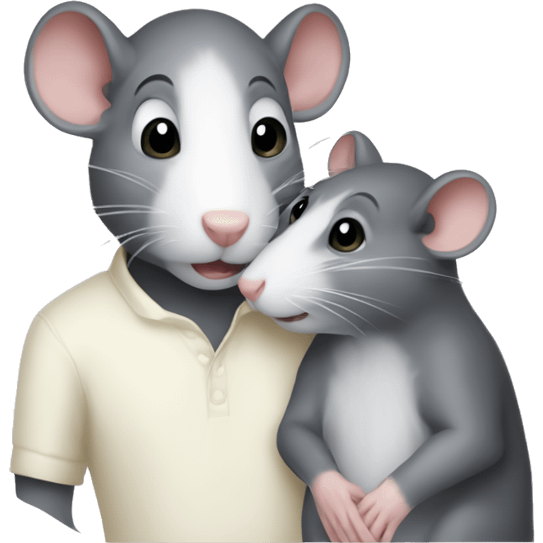 a gray rat with a white muzzle in the arms of a guy with dark hair emoji