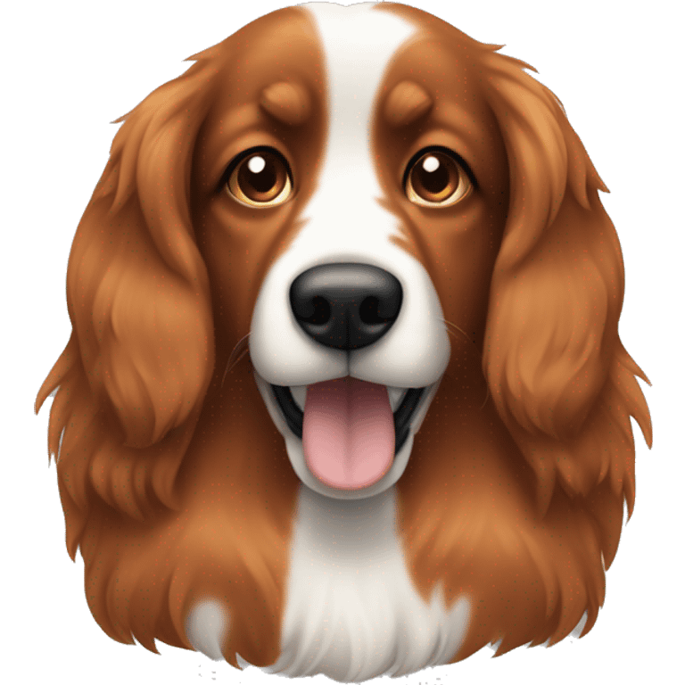 long haired copper dog with white belly and black spots on nose and floppy ears emoji