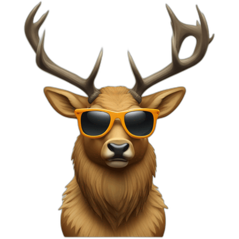 Bull elk wearing sunglasses holding a rifle emoji