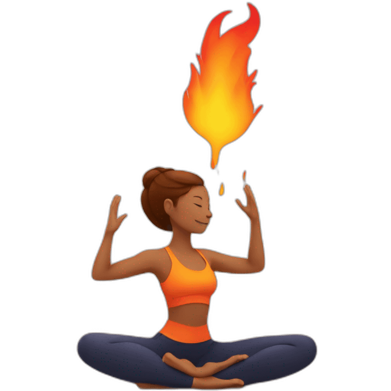 person doing yoga with fire in the background emoji