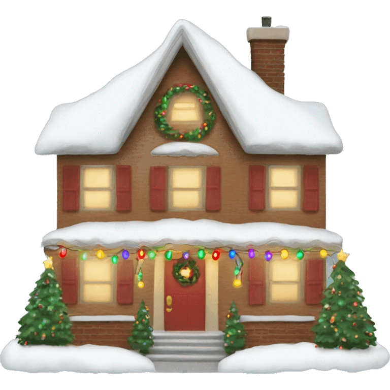 christmas house with lights on and garland emoji