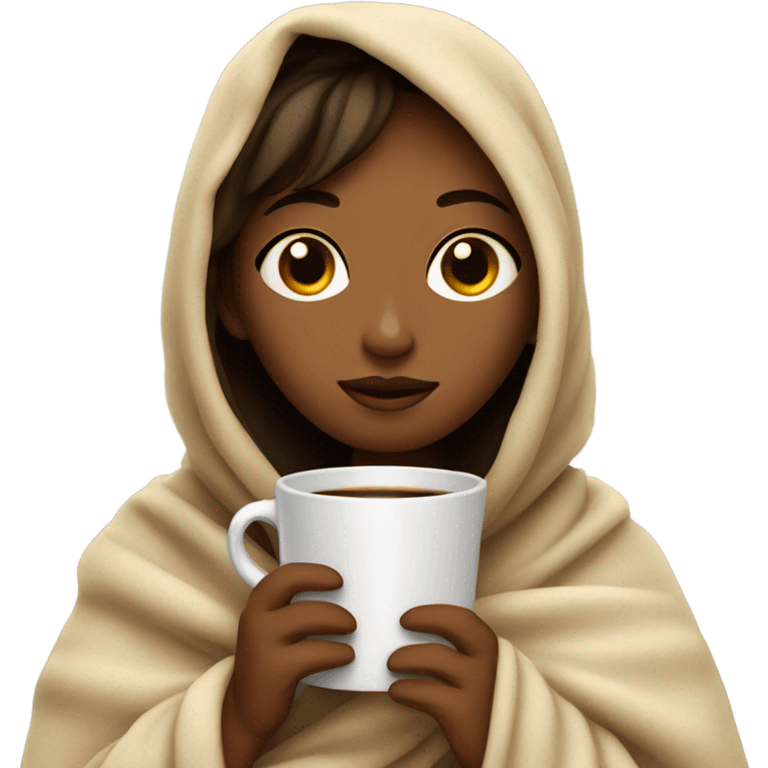 girl inside a blanket sipping coffee eyes closed emoji