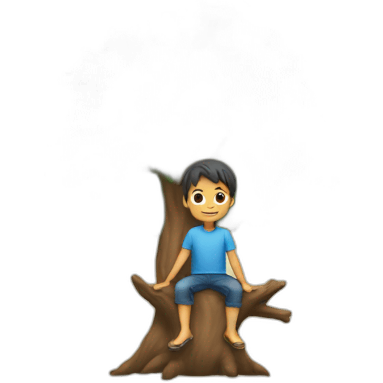 Boy sitting on tree emoji