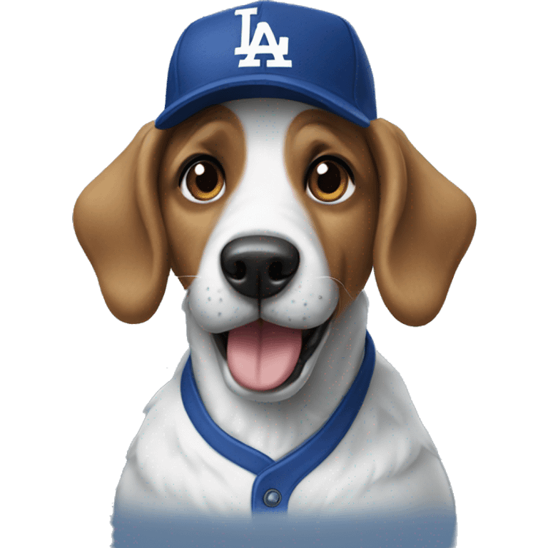 Dog wearing dodgers emoji