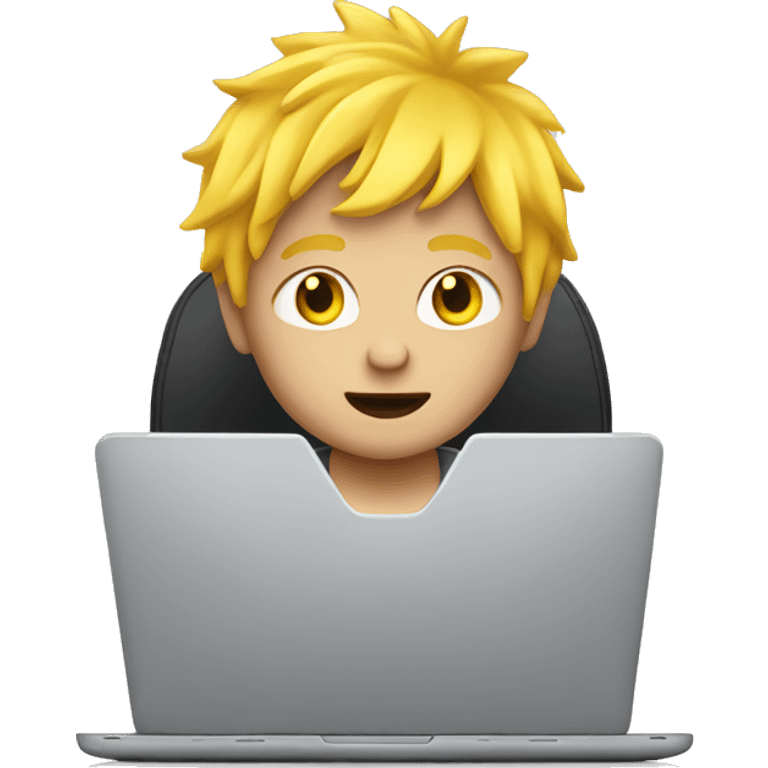 boy with yellow hair typin on laptop emoji