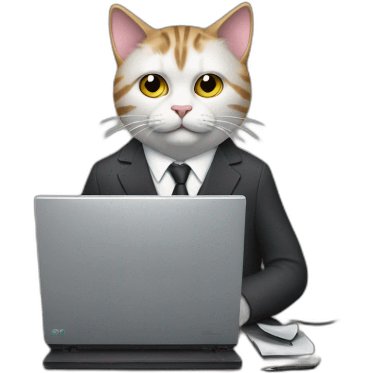 cat on a suit writing on a computer emoji