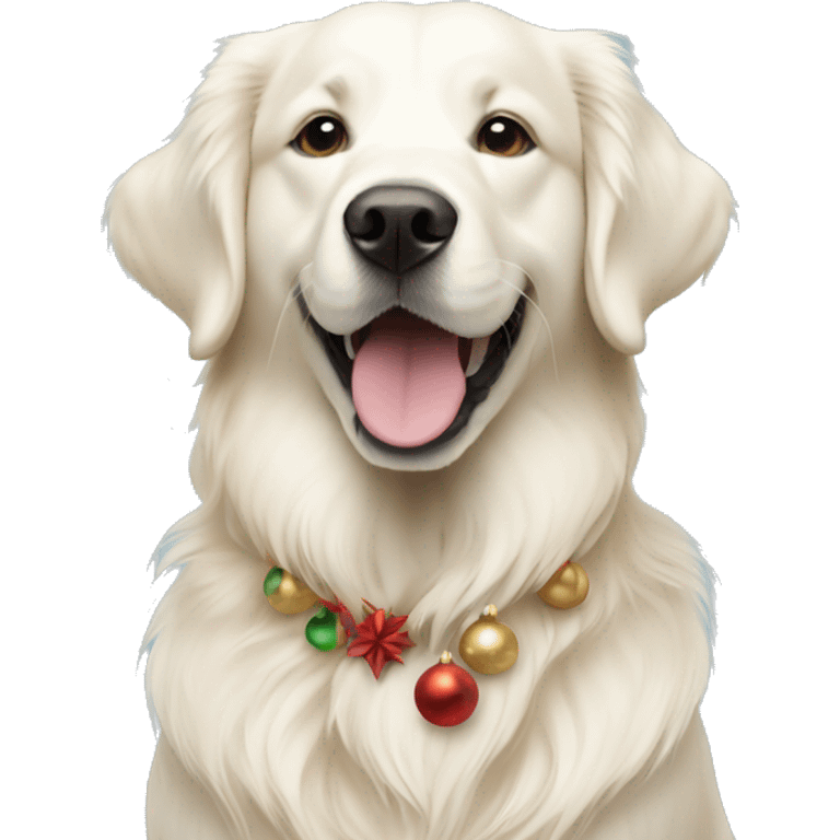 White Golden retriever with Christmas emoji