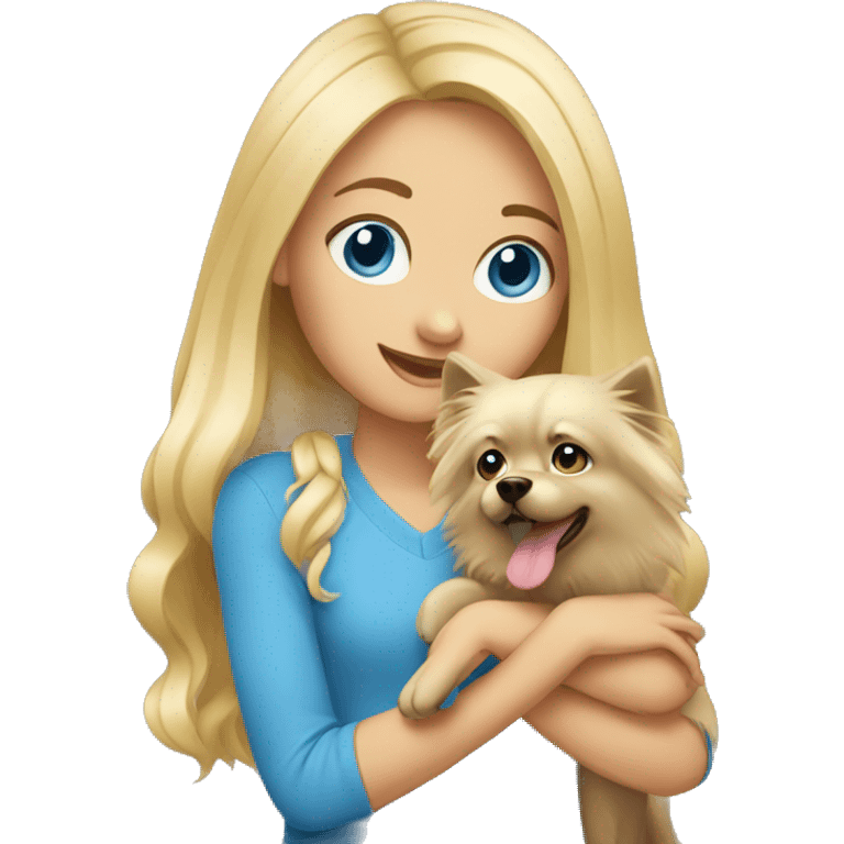 Blonde girl blue eyes holding spitz  emoji