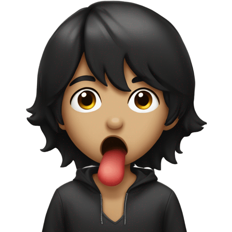 a black haired boy licking a nose emoji