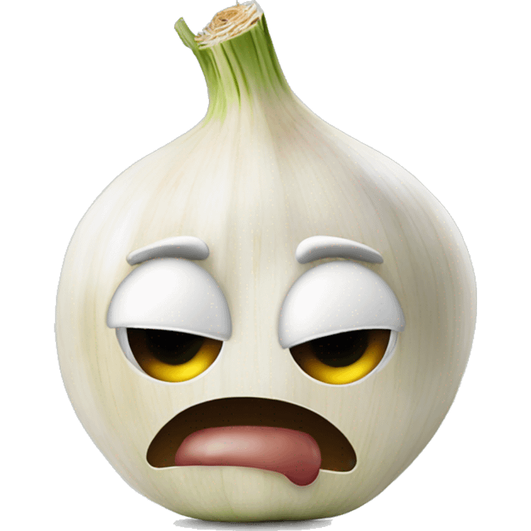 Head of garlic crying while cutting an onion emoji